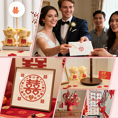 200Pcs 4 Styles No-woven Fabric Xi Character Wedding Decorations AJEW-FG0005-70-1