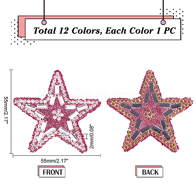 12Pcs 12 Colors Star Glitter Hotfix Rhinestone DIY-PH0006-97-1