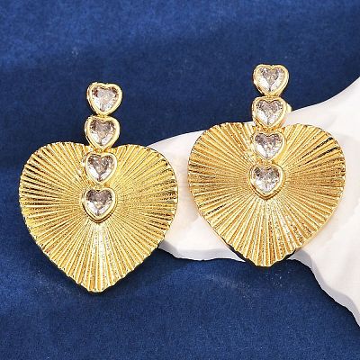 Brass Micro Pave Clear Cubic Zirconia Stud Earrings KK-U058-61G-1