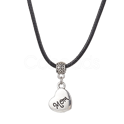 Heart with Word Mom Alloy Pendant Necklace with Imitation Leather Cords NJEW-JN04494-1
