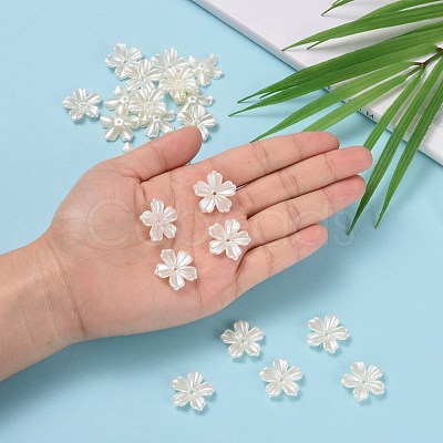 5-Petal Flower ABS Plastic Imitation Pearl Bead Caps OACR-R016-21-1