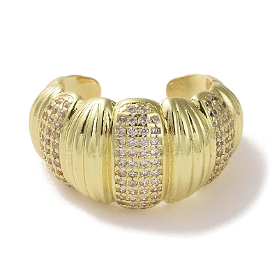 Brass Micro Pave Cubic Zirconia Open Cuff Ring RJEW-K256-45G-1