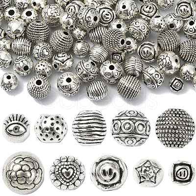 100Pcs 10 Styles Tibetan Style Alloy Beads FIND-CJ0003-19-1