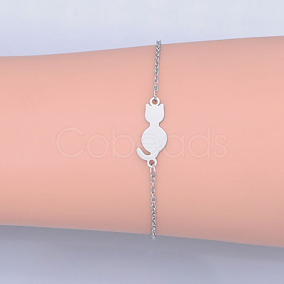 Tarnish Resistant 201 Stainless Steel Kitten Link Bracelets BJEW-T011-JN473-1-1
