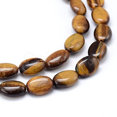 Natural Tiger Eye Flat Oval Bead Strands G-M206-19-1