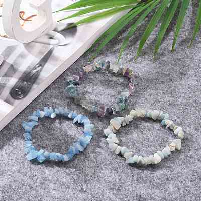 Chips Natural Mixed Stone Stretch Bracelets X-BJEW-JB05643-1