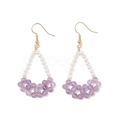 Natural Carnelian & Amethyst & Apatite Arch Dangle Earrings EJEW-TA00742-1