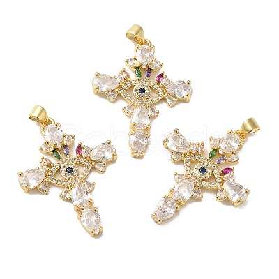 Rack Plating Brass Pave Cubic Zirconia Pendants KK-O142-53G-1