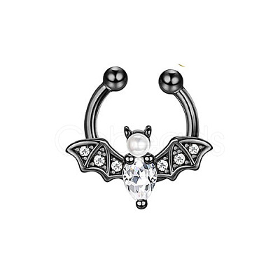 316L Stainless Steel Clear Cubic Zirconia Halloween Bat Clip-on Nose Septum Rings WG4B0C3-04-1