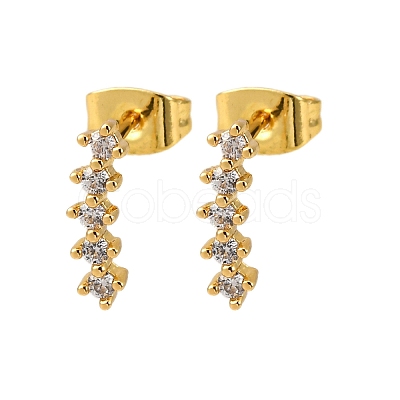 Brass Micro Pave Clear Cubic Zirconia Stripe Stud Earrings EJEW-S280-01G-1