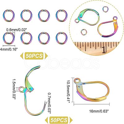 50Pcs Rainbow Color 304 Stainless Steel Leverback Earring Findings STAS-UN0038-46-1