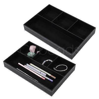 2Pcs Desktop 4-Grid PU Leather Organizer Display Storage Trays CON-CA0001-036B-1