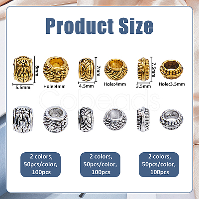 30Pcs 6 Styles Tibetan Style Alloy European Beads FIND-FH0017-41-1