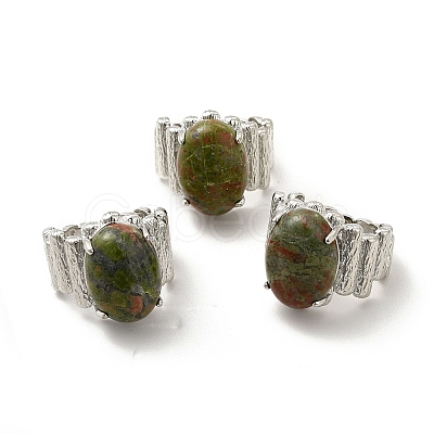 Natural Unakite Oval Open Cuff Ring RJEW-P082-03P-12-1