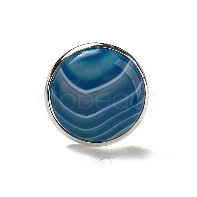 Natural Banded Agate Round Adjustable Rings RJEW-K371-09S-27-1
