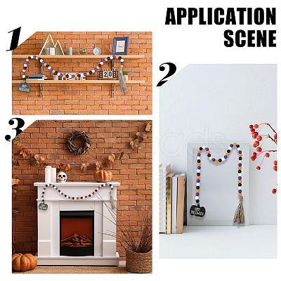 Round Wooden Beaded Halloween Decoration AJEW-WH20019-61-1
