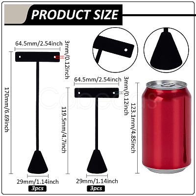 6Ppcs 2 Sizes T Bar Flocking Iron Dangle Earring Display Riser Stands EDIS-WH0043-002-1