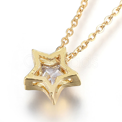 304 Stainless Steel Brass Cubic Zirconia Pendant Necklaces NJEW-O108-13-1