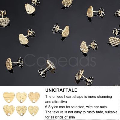 24Pcs 6 Style Heart Shape PVD Vacuum Plating 304 Stainless Steel Stud Earring Findings EJEW-UN0001-64-1