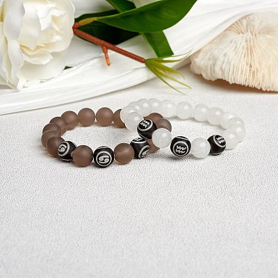 Natural Grey Agate Round Beaded Stretch Bracelet BJEW-SW00077-11-1