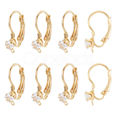 10Pcs Square Brass Micro Pave Clear Cubic Zirconia Leverback Earring Findings KK-TADJ0001-19-1