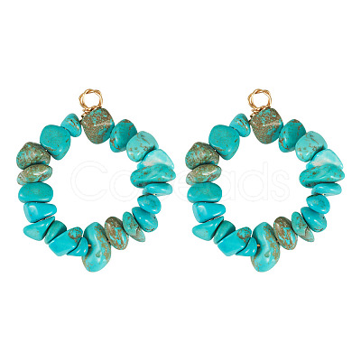 2Pcs Dyed Synthetic Turquoise Chip Beaded Pendants PALLOY-TAC0232-01-1