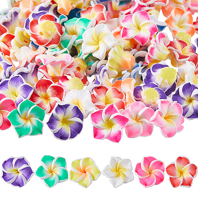 80Pcs Handmade Polymer Clay 3D Flower Plumeria Beads CLAY-DC0001-18B-1