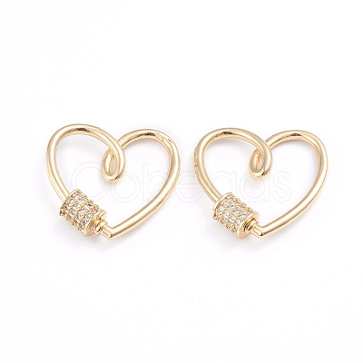 Brass Micro Pave Clear Cubic Zirconia Screw Carabiner Lock Charms X-ZIRC-I041-01G-1
