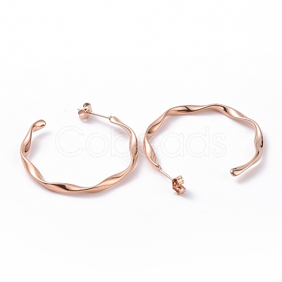 201 Stainless Steel Wave C-shape Stud Earrings with Iron Plating(IP) 304 Stainless Steel Pins EJEW-G298-04RG-1