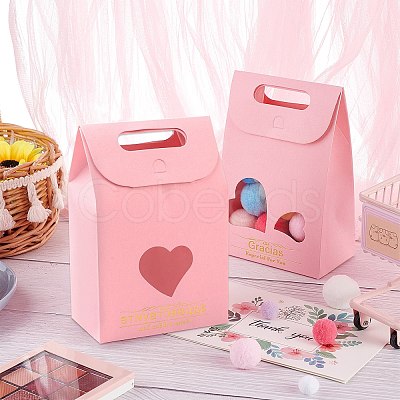 20Pcs 2 Style Rectangle Paper Bags with Handle and Clear Heart Shape Display Window CON-NB0001-90-1