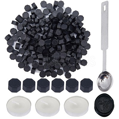 200Pcs Octagon Sealing Wax Particles with 1Pc Stainless Steel Spoon and 3Pcs Flat Round Candles and 1Pc Iron Beading Tweezers DIY-CP0009-31-1