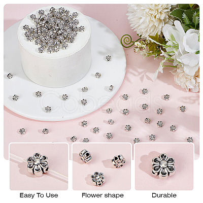 6 Starnds Tibetan Style Flower Alloy Bead Strands TIBEB-ME0001-12-NR-1