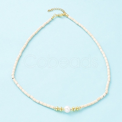 Synthetic Turquoise & Natural Pearl Beaded Necklace NJEW-M201-02A-1