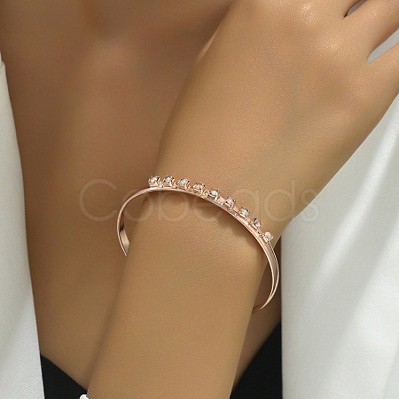 Elegant Rose Gold Alloy Rhinestone Cuff Bangles for Women EA4279-1