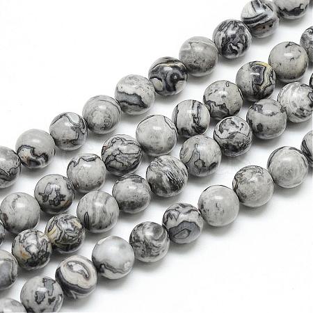 Natural Map Stone/Picasso Stone/Picasso Jasper Beads Strands G-T053-8mm-04-1