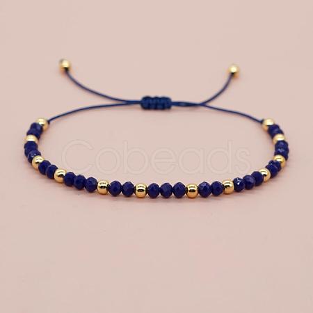Glass & Brass Round Beads Braided Bead Bracelets RD6595-7-1