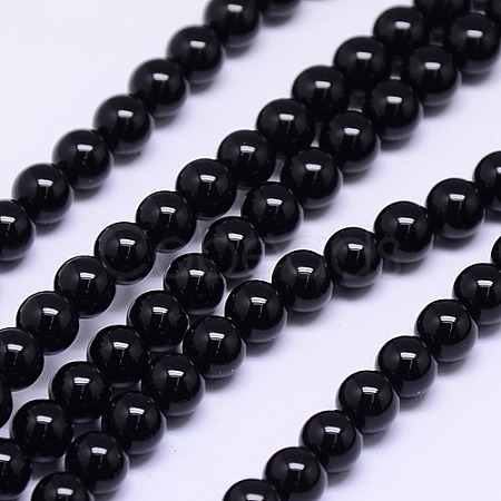 Natural Black Agate Round Beads Strands G-L086-A-01-1