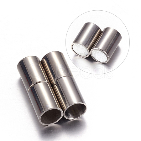 Tarnish Resistant Column 304 Stainless Steel Magnetic Clasps with Glue-in Ends STAS-I026-02-1