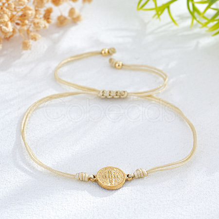 Vintage Metal Religion Saint Benedict Medal Link Adjustable Braided Nylon Cord Bracelets HF0966-1-1