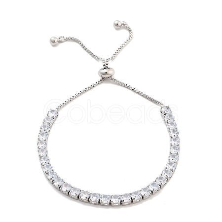 Brass Pave Clear Cubic Zirconia Flat Round Box Chain Slider Bracelets BJEW-YWC0002-12B-P-1