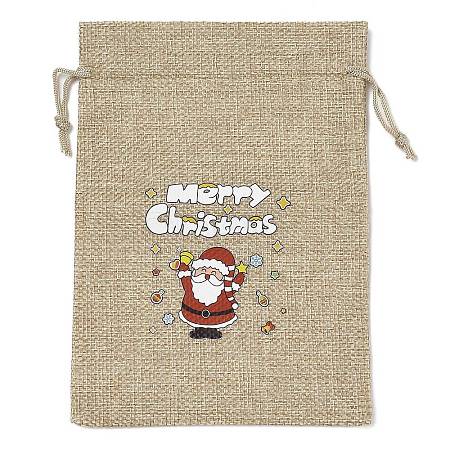 Christmas Printed Burlap Packing Pouches Drawstring Bags LS-ABAG-Q053-02B-07-1