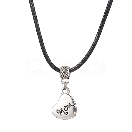 Heart with Word Mom Alloy Pendant Necklace with Imitation Leather Cords NJEW-JN04494-1