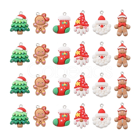 24Pcs 6 Styles Christmas Opaque Resin Pendants RESI-FS0001-44-1