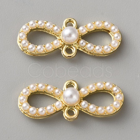Alloy & White Plastic Pearl Links Connector Charms FIND-WH0365-082G-04-1