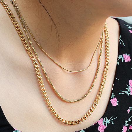 304 Stainless Steel Twisted Chain 3 Layer Necklaces for Women NJEW-A057-02C-G-1