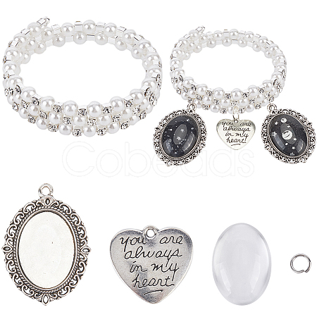 DIY Blank Oval Wedding Bouquet Charm Making Kit DIY-SC0025-07A-1