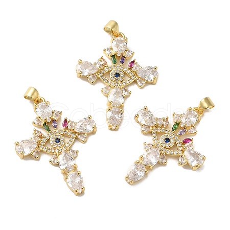 Rack Plating Brass Pave Cubic Zirconia Pendants KK-O142-53G-1