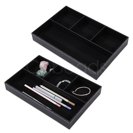 2Pcs Desktop 4-Grid PU Leather Organizer Display Storage Trays CON-CA0001-036B-1