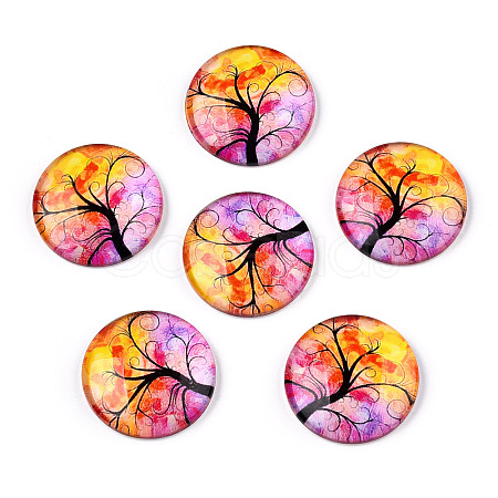 Half Round/Dome Tree Pattern Glass Flatback Cabochons for DIY Projects GGLA-Q037-25mm-M28-02-1