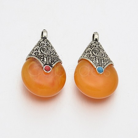 Antique Silver Tibetan Style Alloy Beeswax Teardrop Pendants TIBEP-E137-01-1